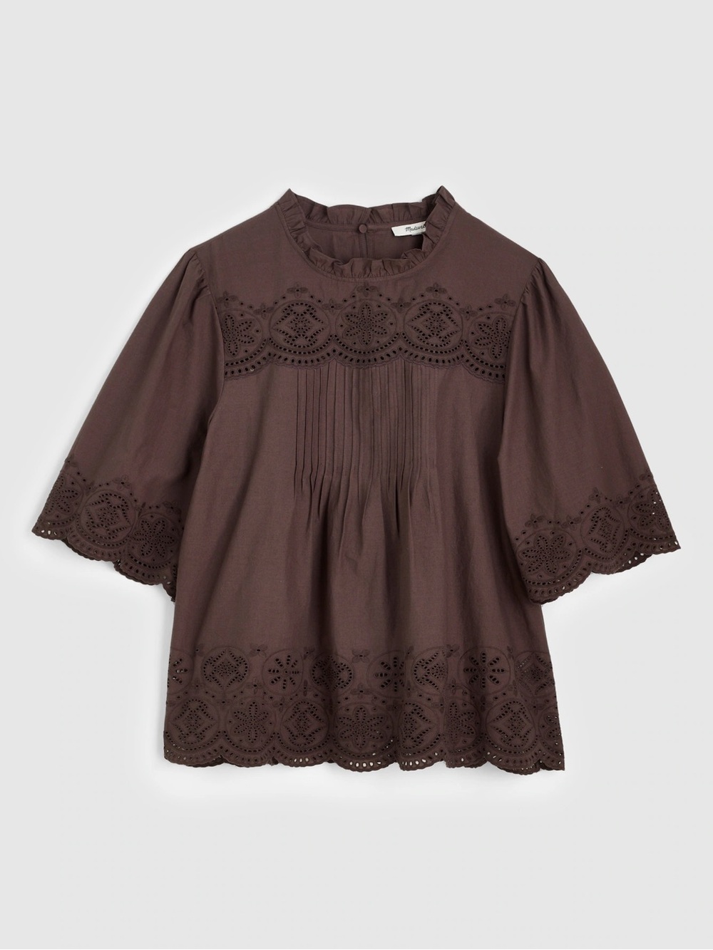 Madewell Embroidered Pintuck High-Neck Top XS - Picture 6 of 9